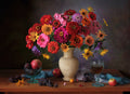 Still life with bouquet and wine Poster och Canvastavla