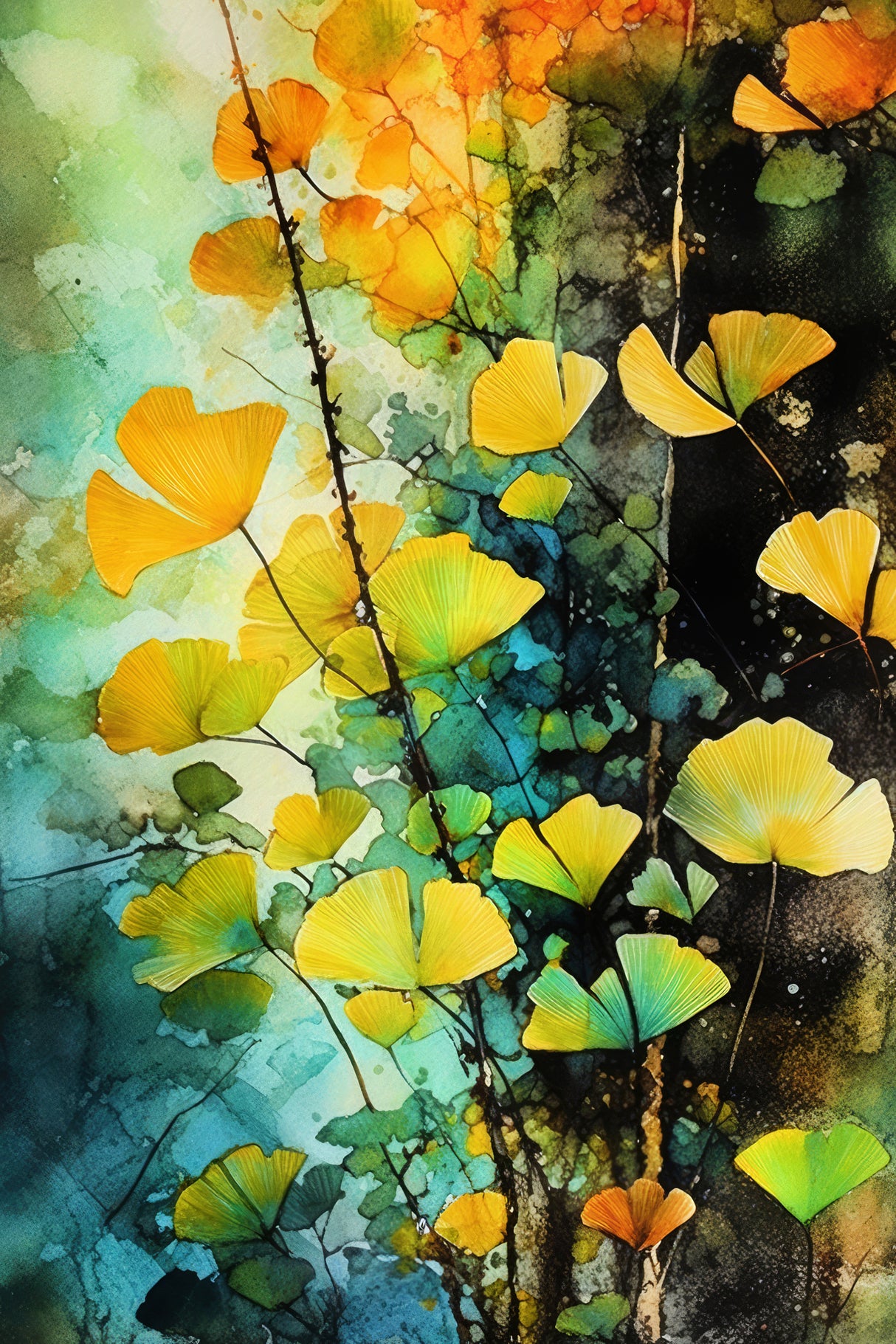 Ginko Biloba leaves 14 Poster och Canvastavla
