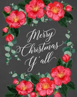 Watercolor camellias Merry Christmas Y'all Poster och Canvastavla