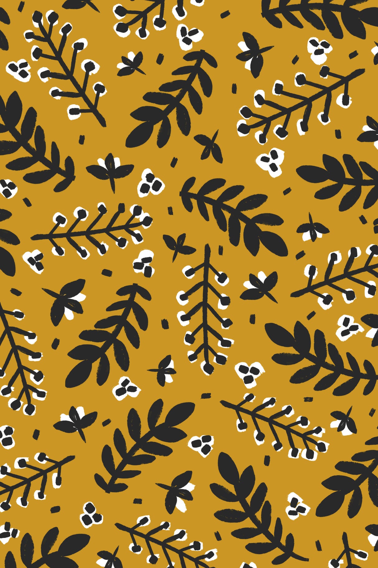 Branches And Berries (Yellow) Poster och Canvastavla