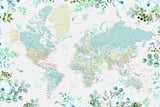 Detailed world map with cities and florals, Marie Poster och Canvastavla