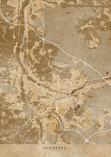 Sepia vintage map of Nürnberg Germany Poster och Canvastavla