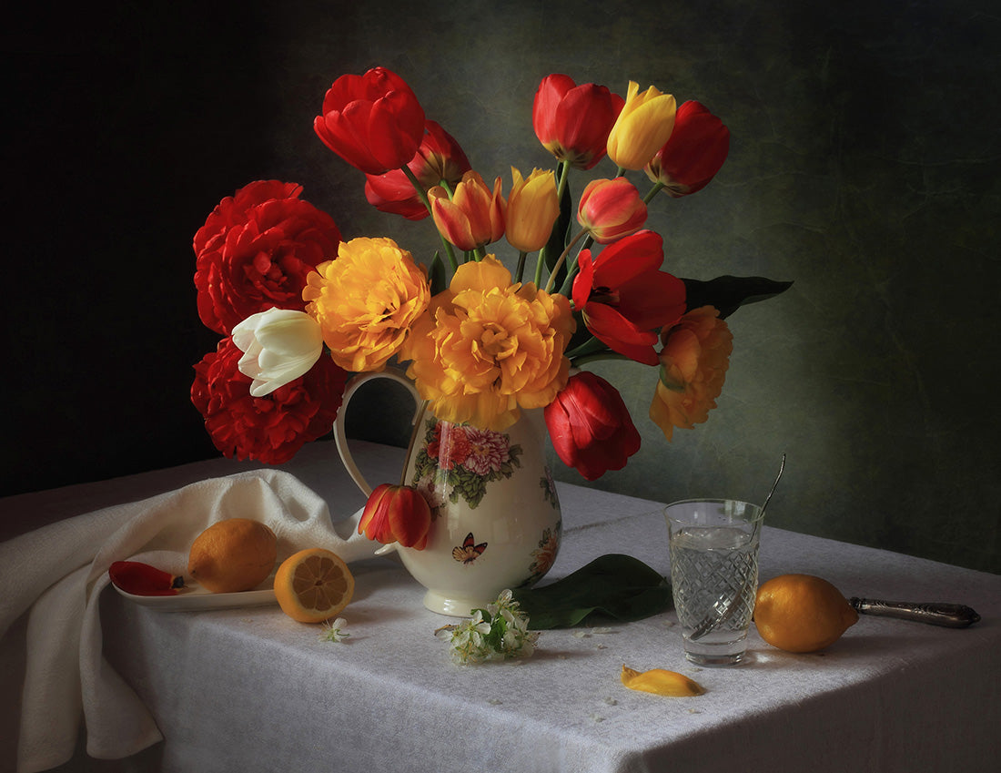 With a bouquet of tulips Poster och Canvastavla