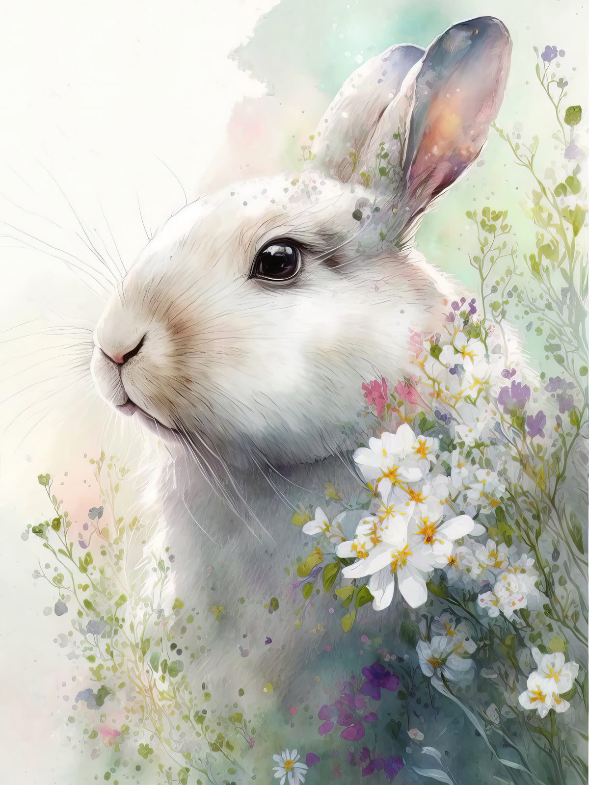 Rabbit and Flowers 1 Poster och Canvastavla