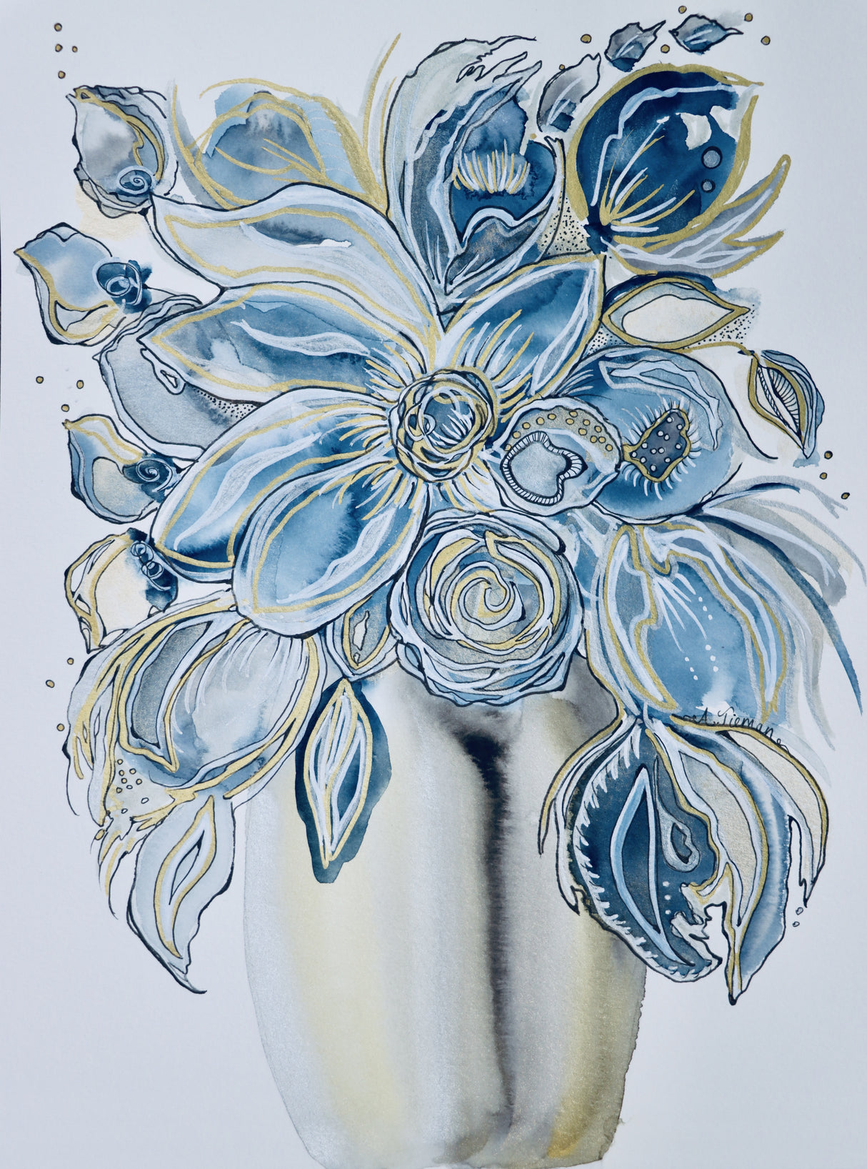 Azul Floral Poster och Canvastavla