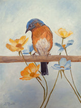 Flower Peeping Eastern Bluebird Poster och Canvastavla