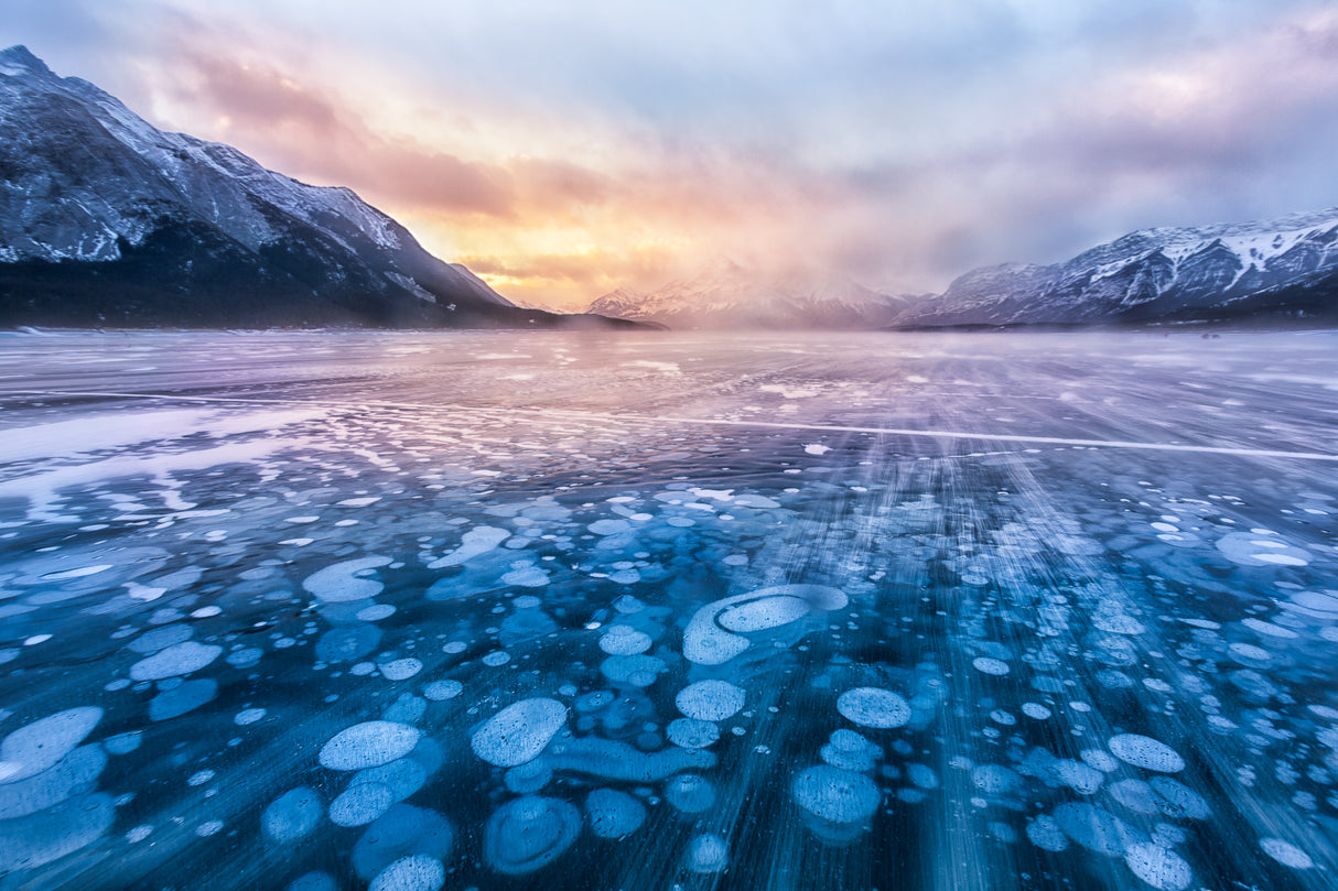Snow Stream over Arbraham Lake Poster och Canvastavla