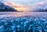 Snow Stream over Arbraham Lake Poster och Canvastavla