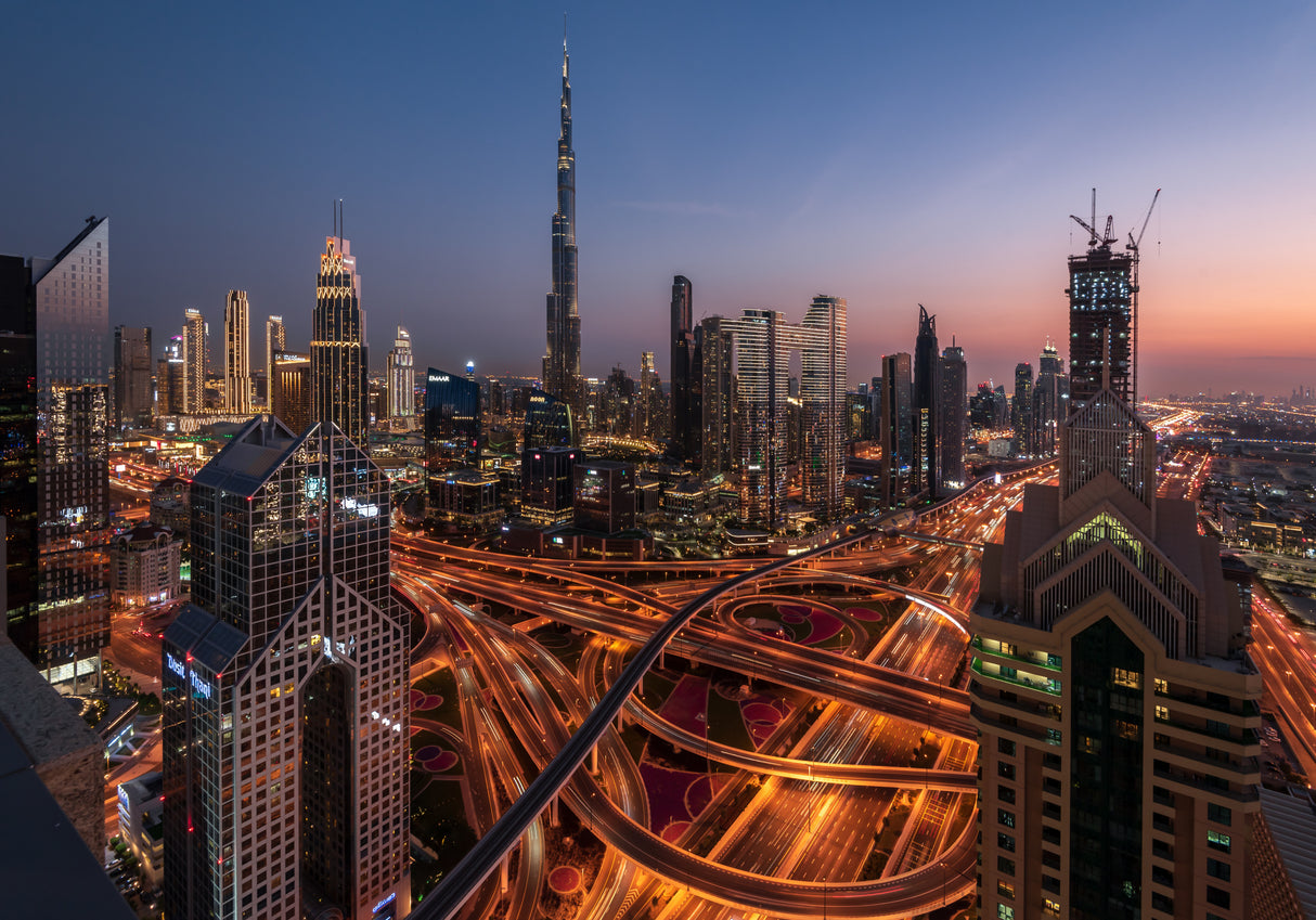Burj Khalifa &amp; Sheikh Zayed Road Interchange Poster och Canvastavla