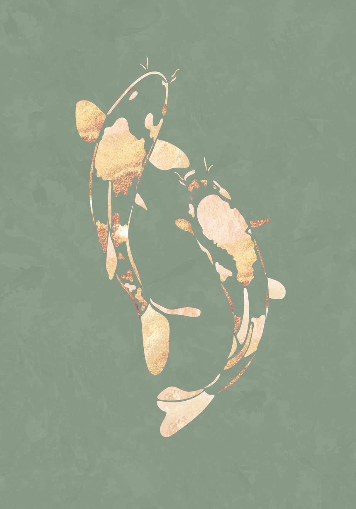 Sage Green Gold Koi Fish 2 Poster och Canvastavla