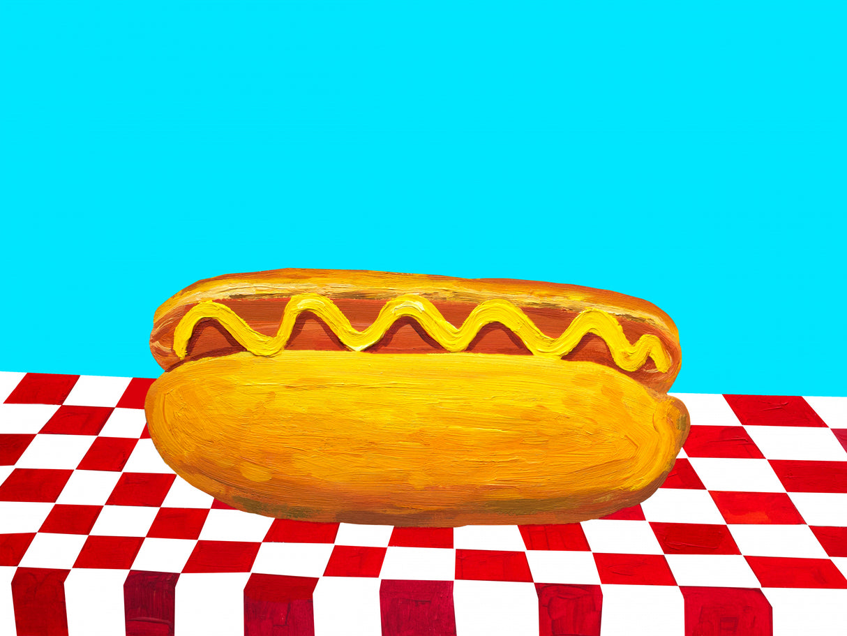 Hot Dog With Mustard Red Check Blue Poster och Canvastavla