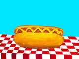 Hot Dog With Mustard Red Check Blue Poster och Canvastavla