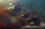 Still life with Flowers and Grapes Poster och Canvastavla