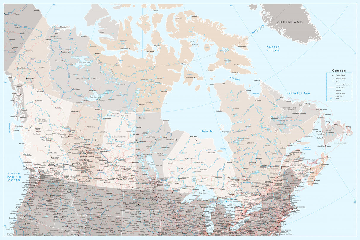 Detailed map of Canada, Lincoln Poster och Canvastavla