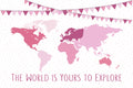 Pink World Map Poster och Canvastavla
