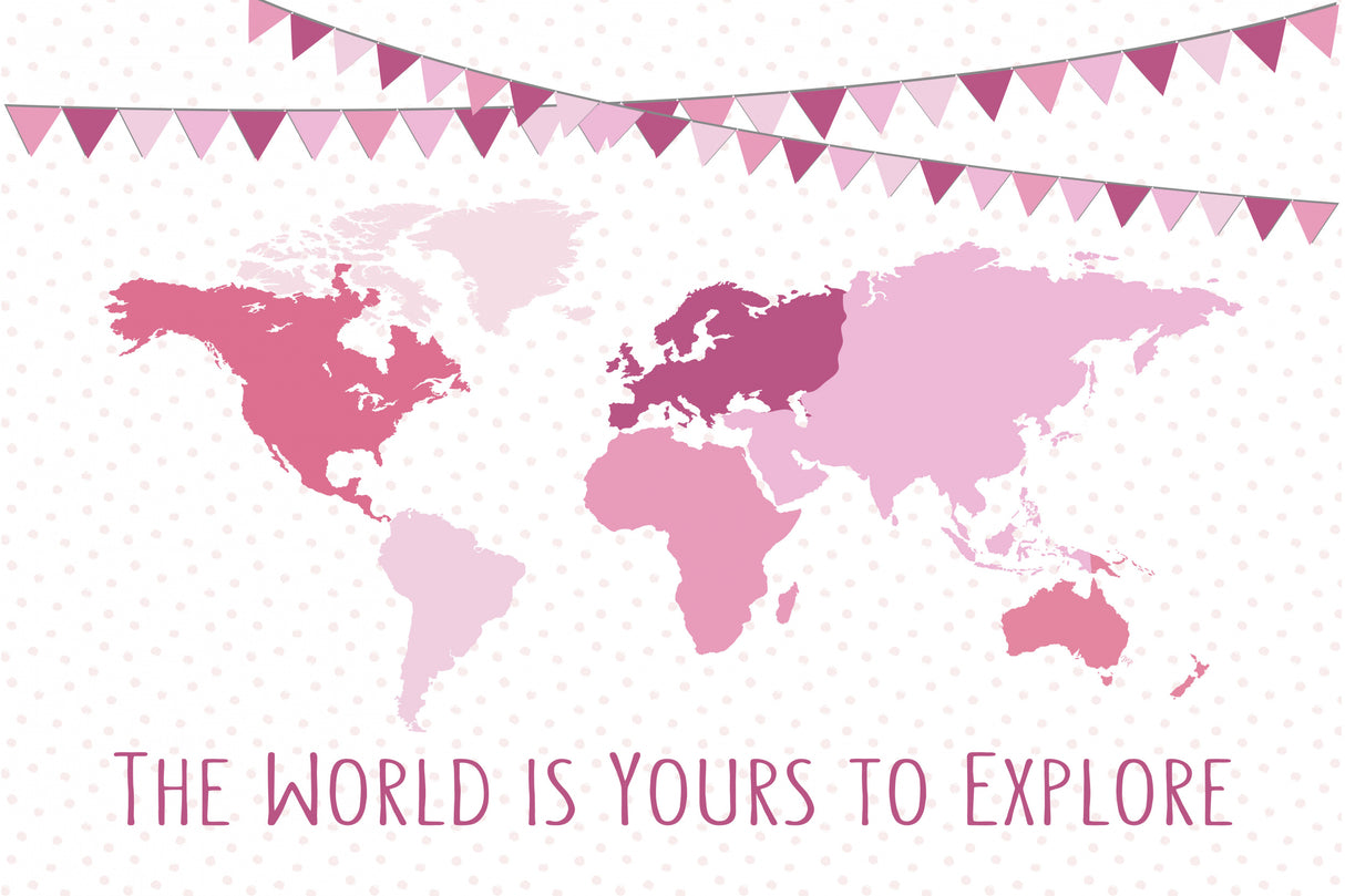 Pink World Map Poster och Canvastavla