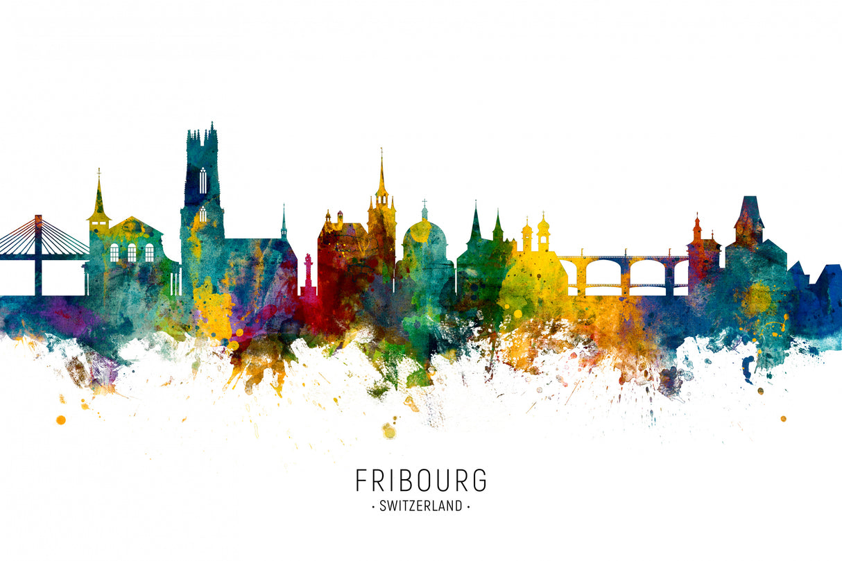 Fribourg Switzerland Skyline Poster och Canvastavla