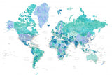 Detailed world map with cities, Caribbean waters Poster och Canvastavla