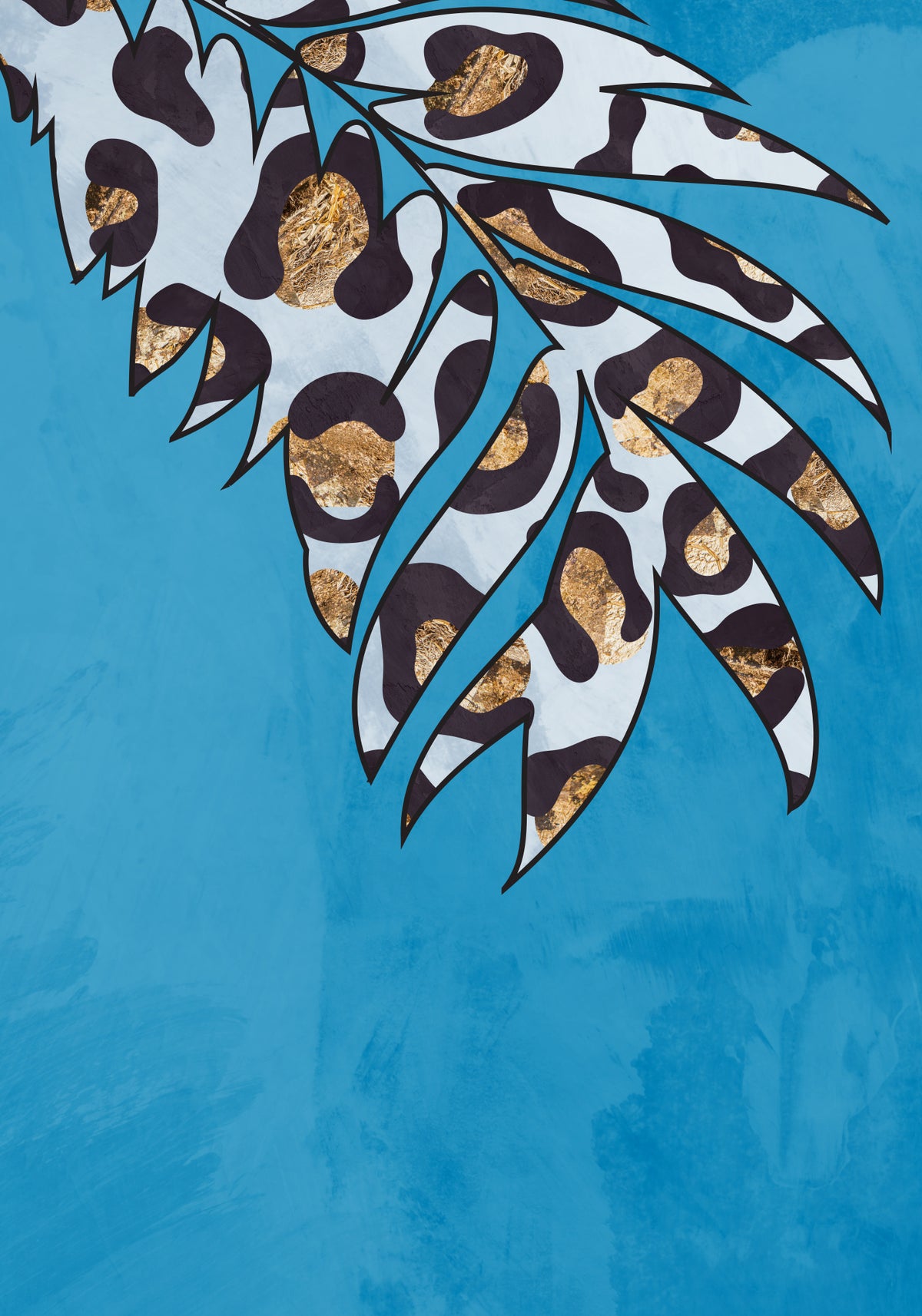 Blue leopard print animal leaf Poster och Canvastavla