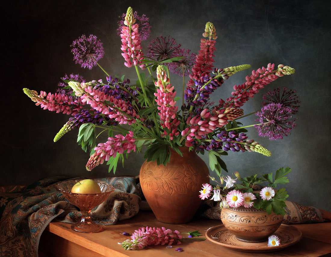 Still life with a bouquet of lupine Poster och Canvastavla