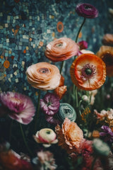 Flowers And Mosaic Poster och Canvastavla