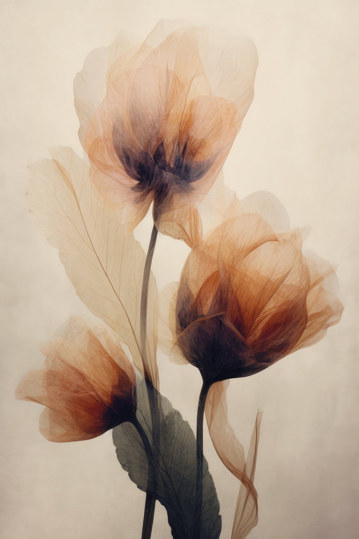 Parchment Flowers No 4 Poster och Canvastavla