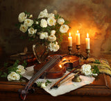 Still life with violin and flowers Poster och Canvastavla
