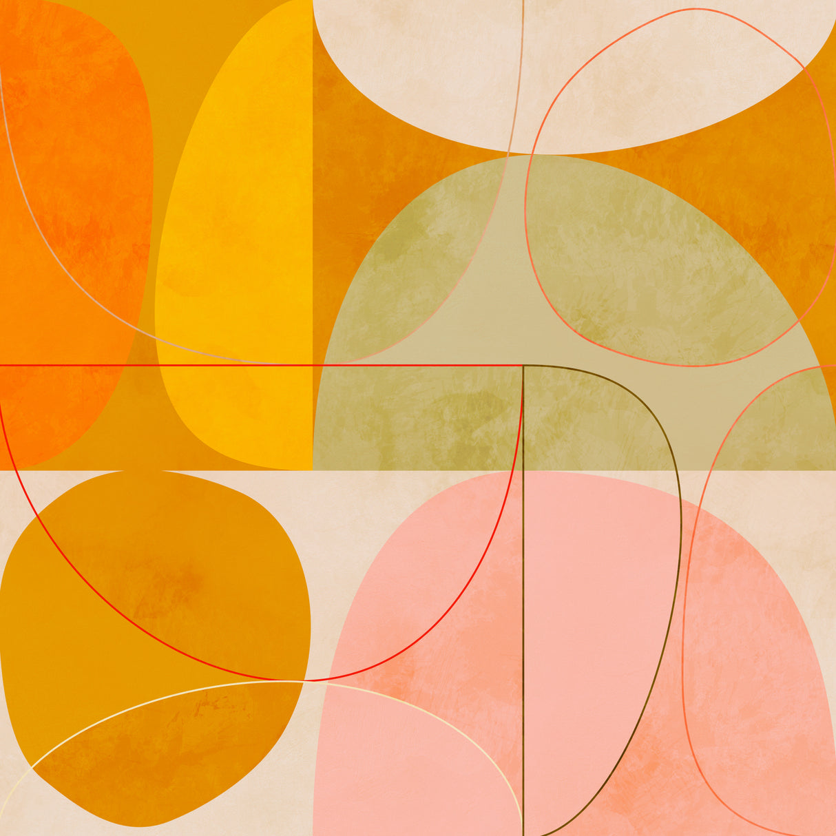 Mid Century Curry Yellow Blush Spring2 Poster och Canvastavla