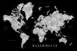 Baibah world map with cities, Wanderlust Poster och Canvastavla
