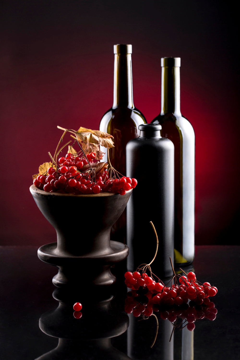 Red viburnum. Hypertonic still life. Poster och Canvastavla