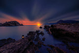 between headlights and sunset lights in Portman Poster och Canvastavla