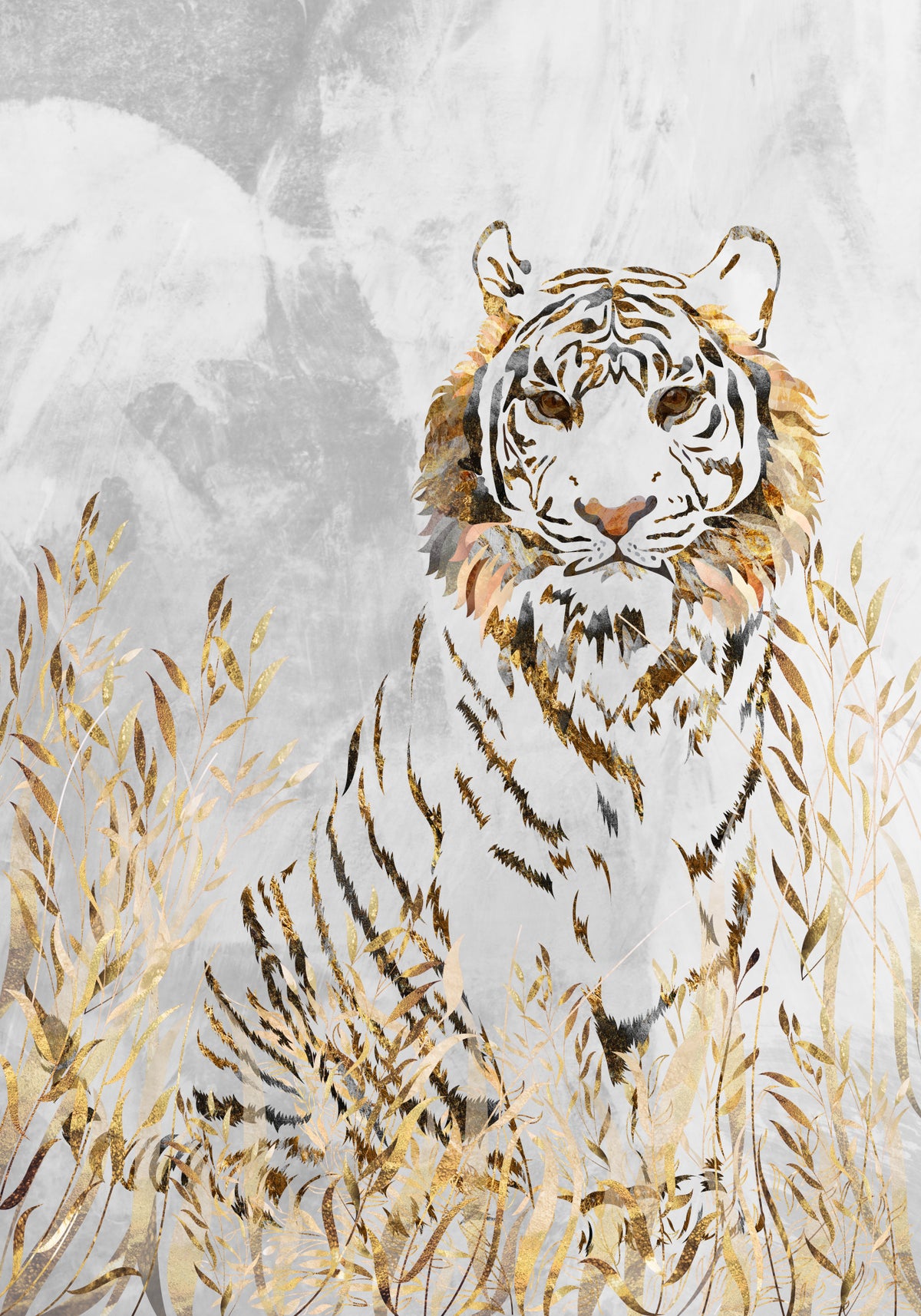 Golden Tiger in the leaves Poster och Canvastavla