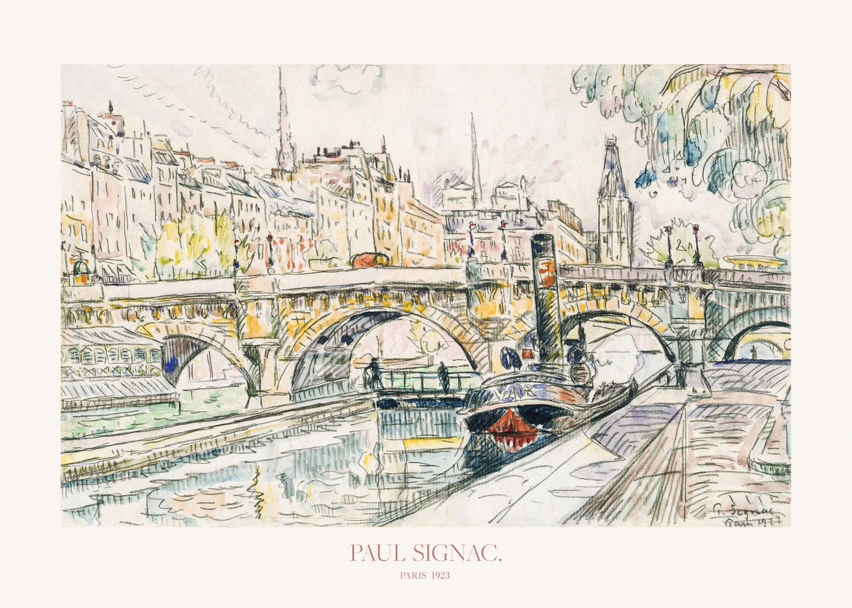Tugboat At the Pont Neuf, Paris 1923 Poster Poster och Canvastavla
