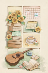 Sunflower illustration time Poster och Canvastavla