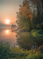 Foggy fall lake Poster och Canvastavla