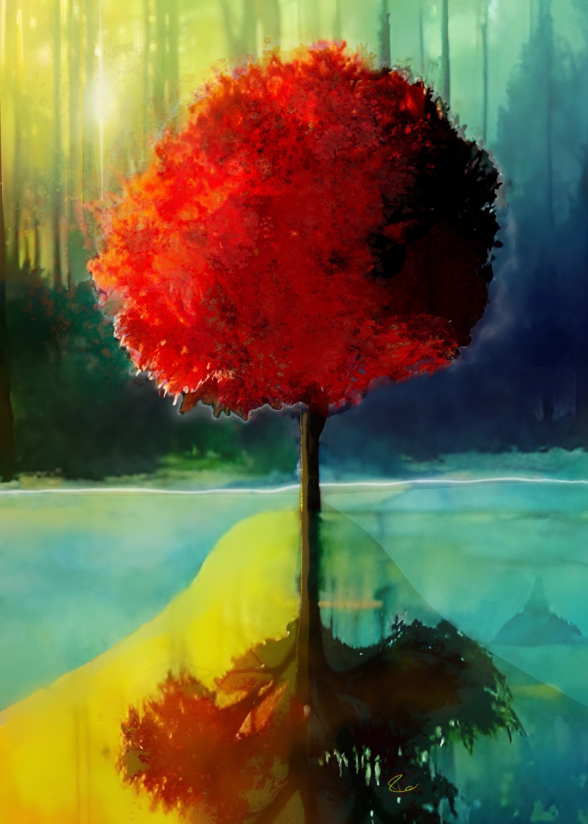 Red Tree Reflected Poster och Canvastavla