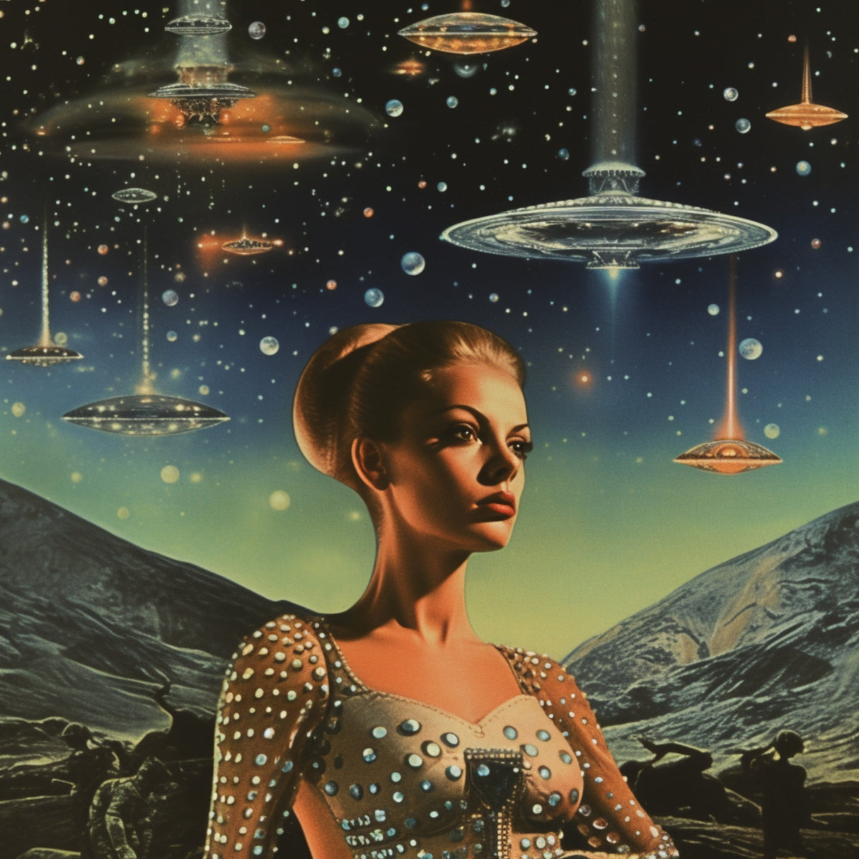 Take Me To Your Leader Space Collage Art Poster och Canvastavla