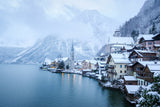 Snow covered Hallstatt village in winter, Austria Poster och Canvastavla
