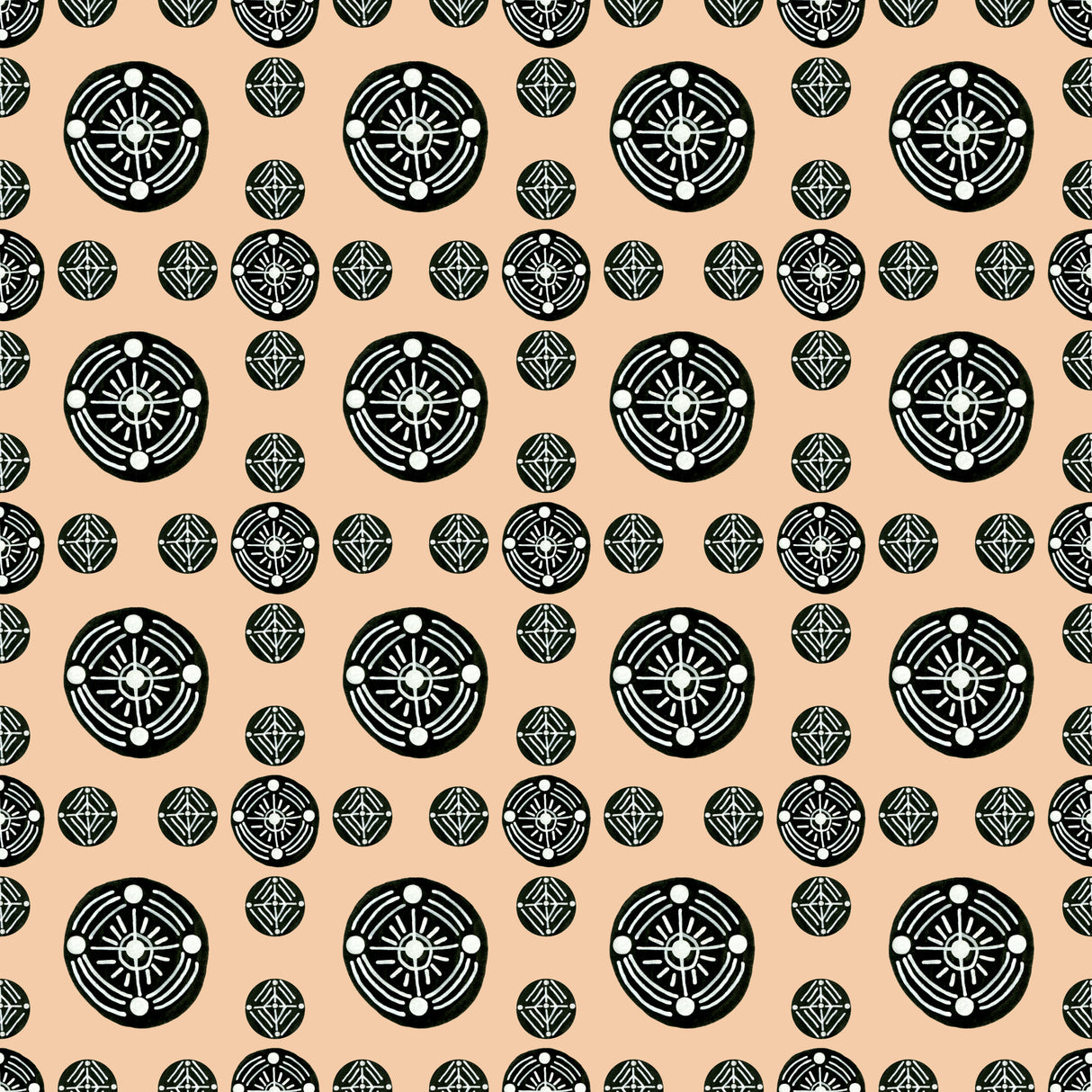 Tribal Ethnic Circles Geometric Black White On Brown Poster och Canvastavla