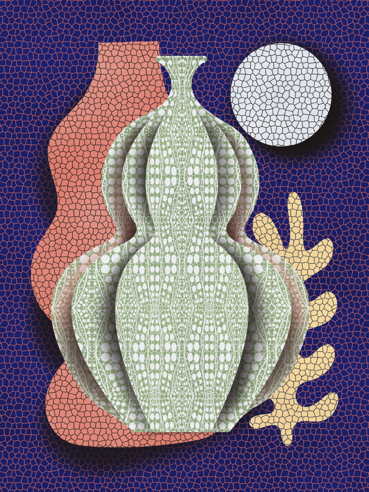Pop Art Vase and Moon Poster och Canvastavla