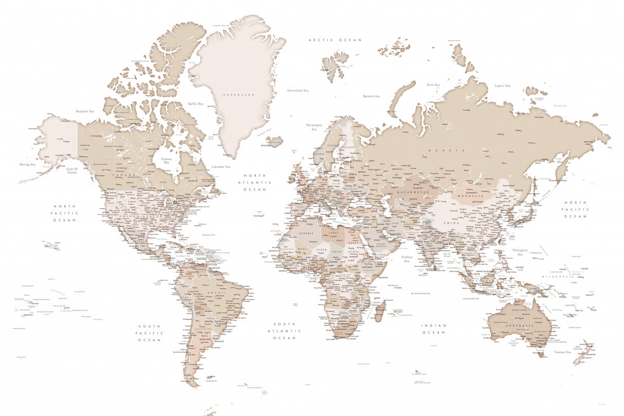 Detailed world map with cities, Louie Poster och Canvastavla