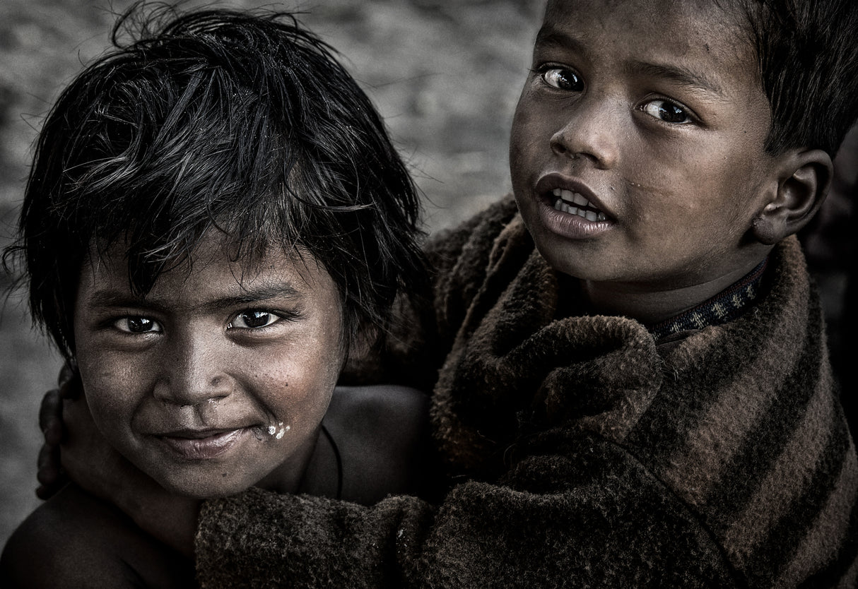 Two children at the Kumbh Mela -Prayagraj - India Poster och Canvastavla