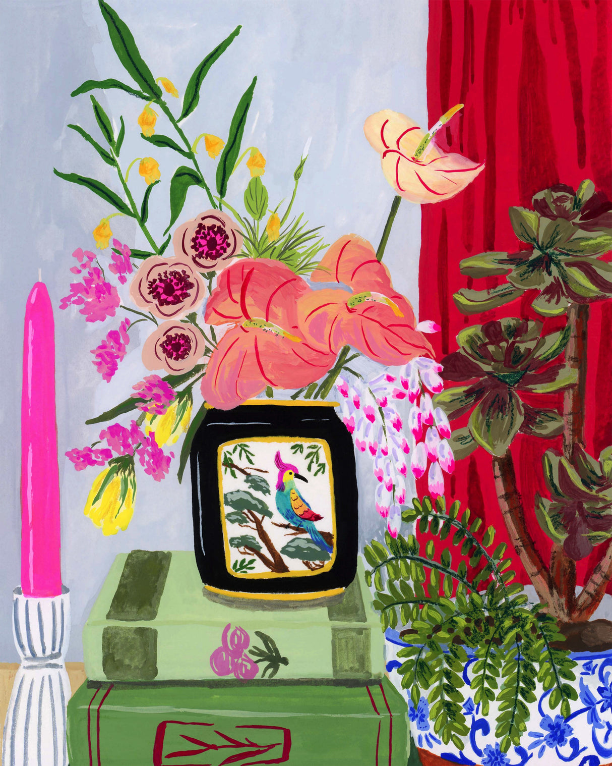 Bird Vase Poster och Canvastavla