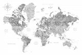 Grayscale watercolor world map with cities, Rylan Poster och Canvastavla