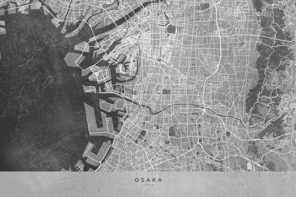 Gray map of Osaka Poster och Canvastavla