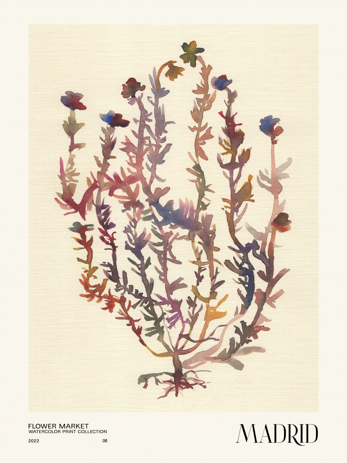 Watercolor print collection. Flower market - Madrid Poster och Canvastavla