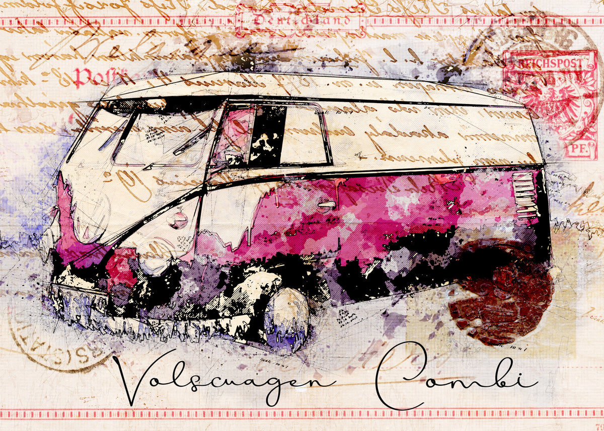 vw combi art drawing Poster och Canvastavla