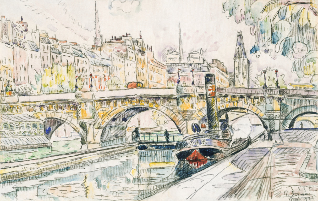 Tugboat at the Pont Neuf, Paris (1923) Poster och Canvastavla