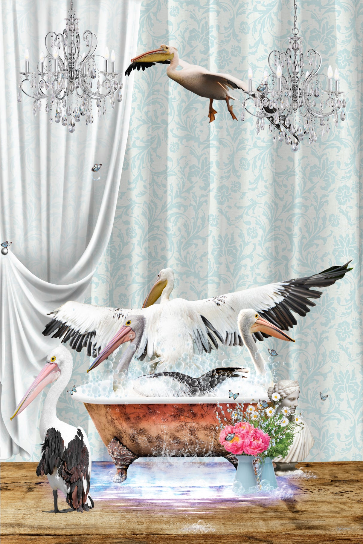 Pelicans &amp; Bubbles Poster och Canvastavla