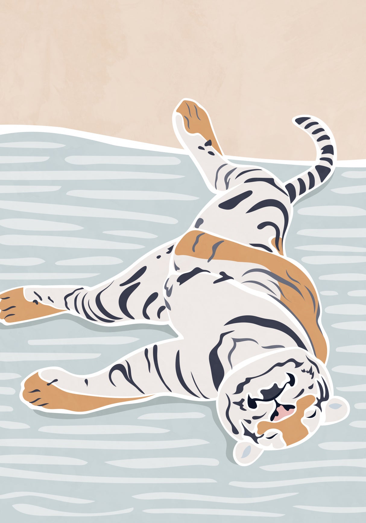 Scandi Sleeping Tiger Children's Art Poster och Canvastavla